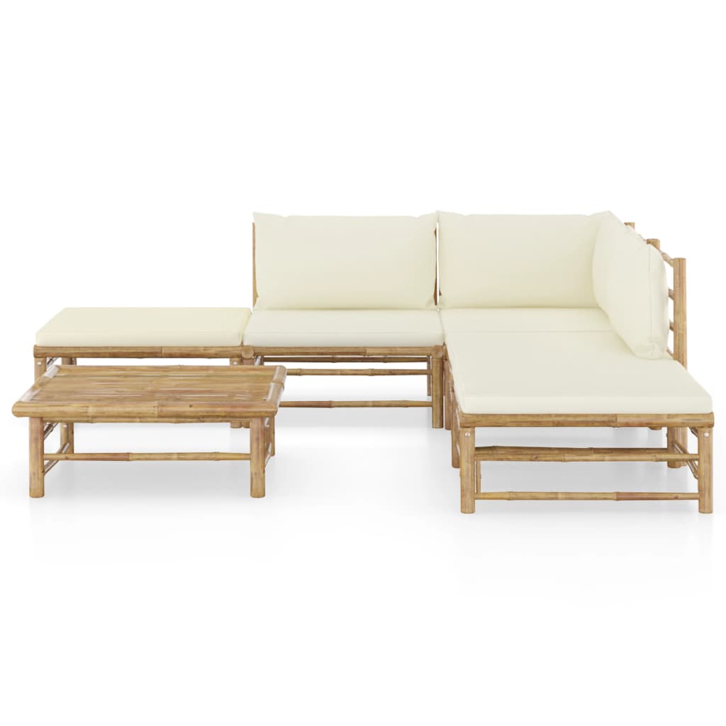 vidaXL 6-Piece Lounge Set with Cream White Cushions Bamboo