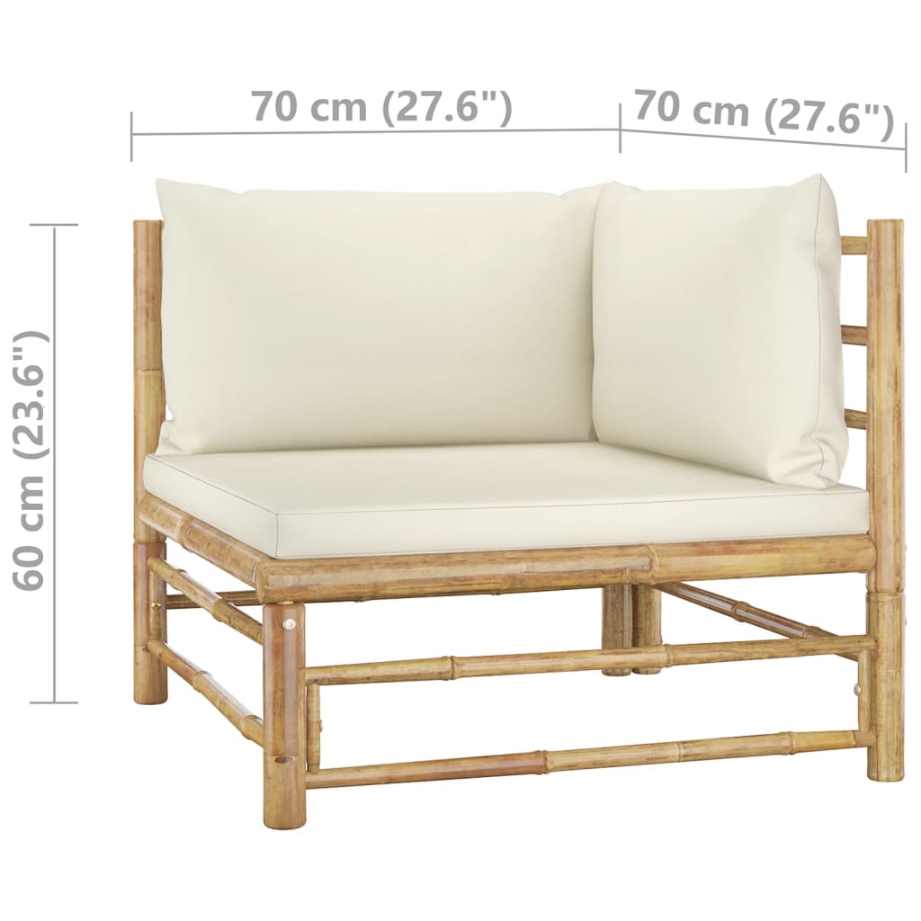 vidaXL 6-Piece Lounge Set with Cream White Cushions Bamboo