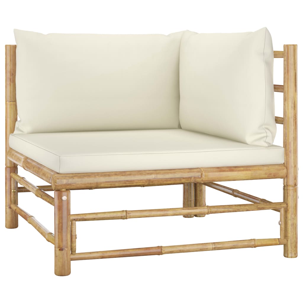 vidaXL 6-Piece Lounge Set with Cream White Cushions Bamboo