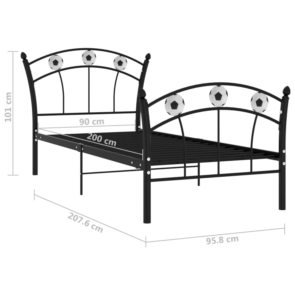 vidaXL Football Design Metal Bed Frame Black 90x200 cm