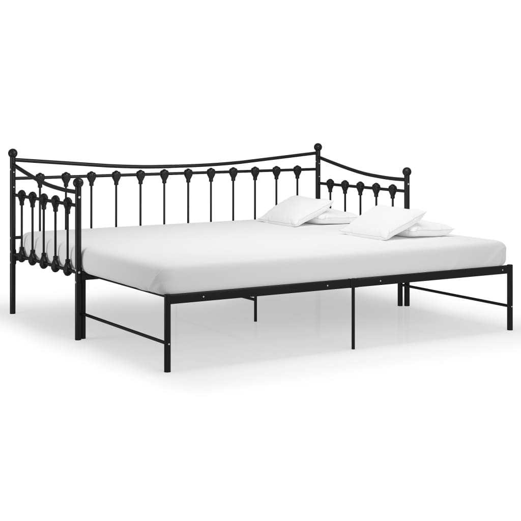 vidaXL Slaapbank uittrekbaar metaal zwart 90x200 cm