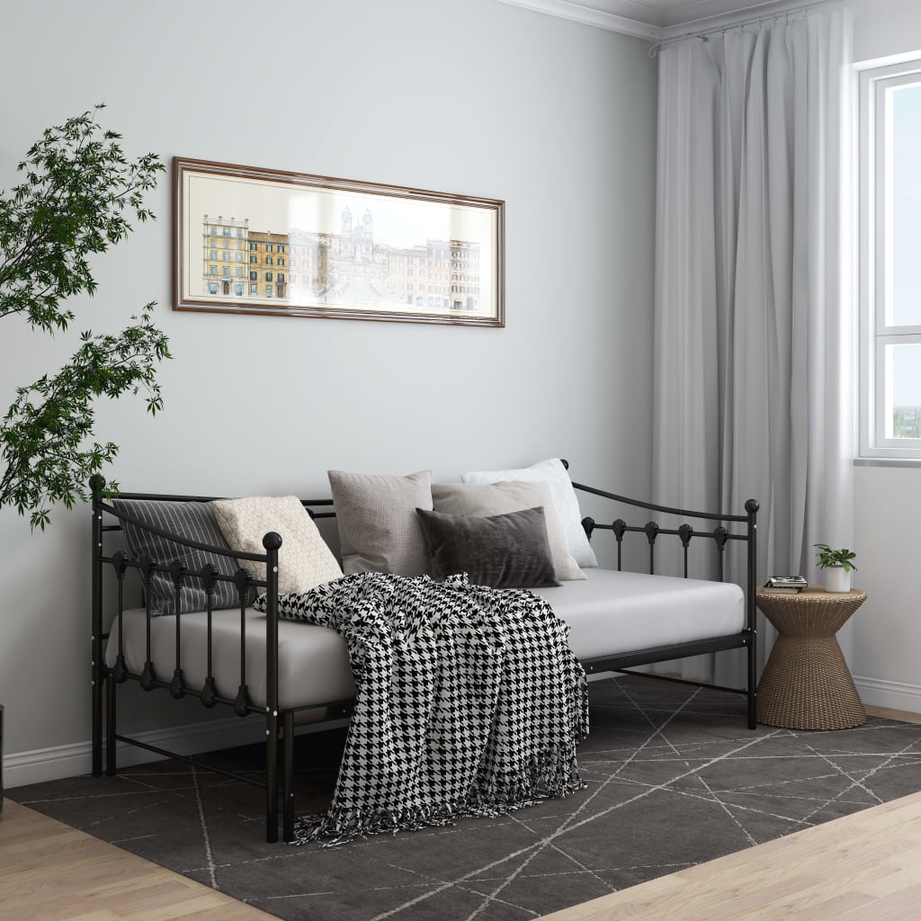 vidaXL Slaapbank uittrekbaar metaal zwart 90x200 cm