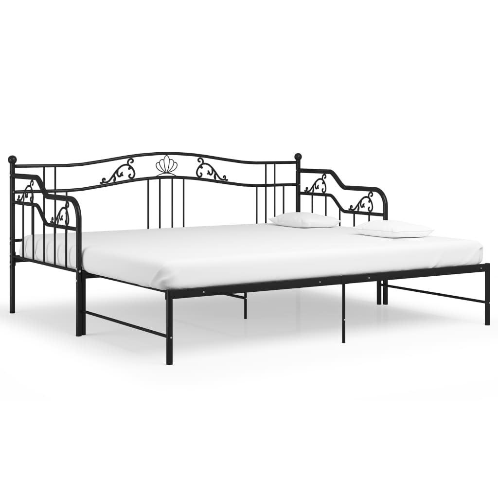 vidaXL Slaapbank uittrekbaar metaal zwart 90x200 cm