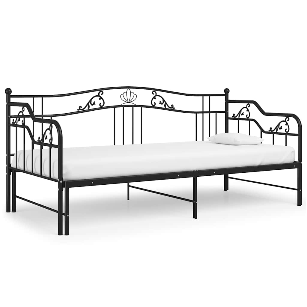 vidaXL Slaapbank uittrekbaar metaal zwart 90x200 cm