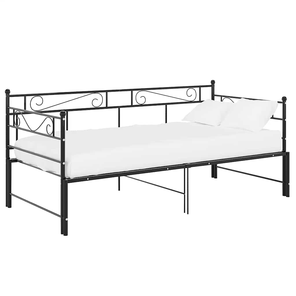vidaXL Slaapbank uittrekbaar metaal zwart 90x200 cm