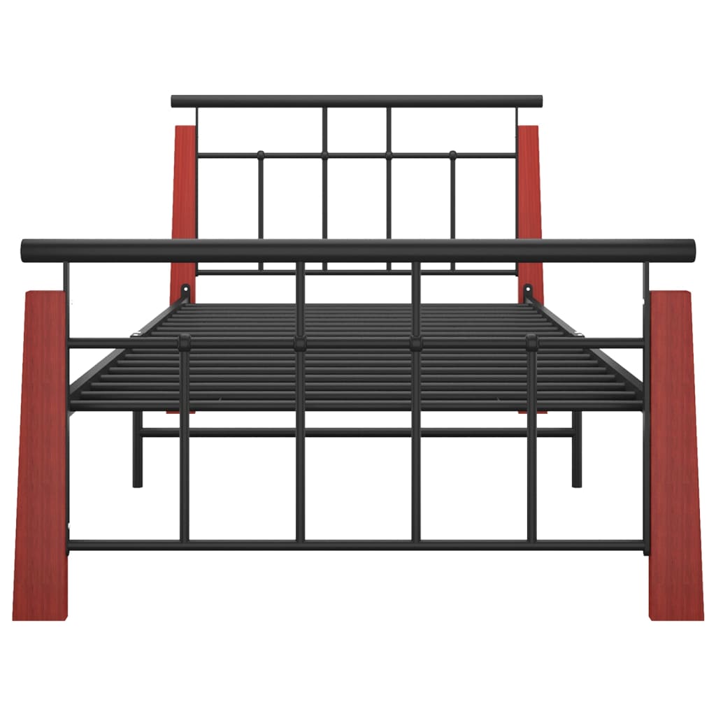 vidaXL Metal and Solid Oak Bed Frame 90x200 cm