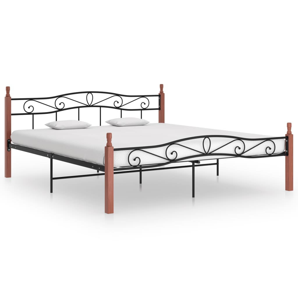 vidaXL Bed frame metal and solid oak black 200x200 cm