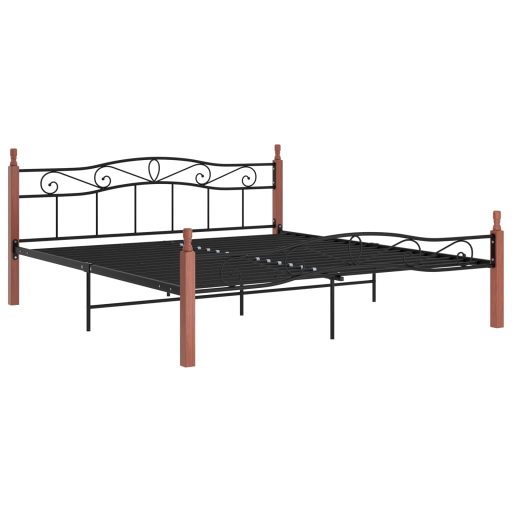 vidaXL Bed frame metal and solid oak black 200x200 cm