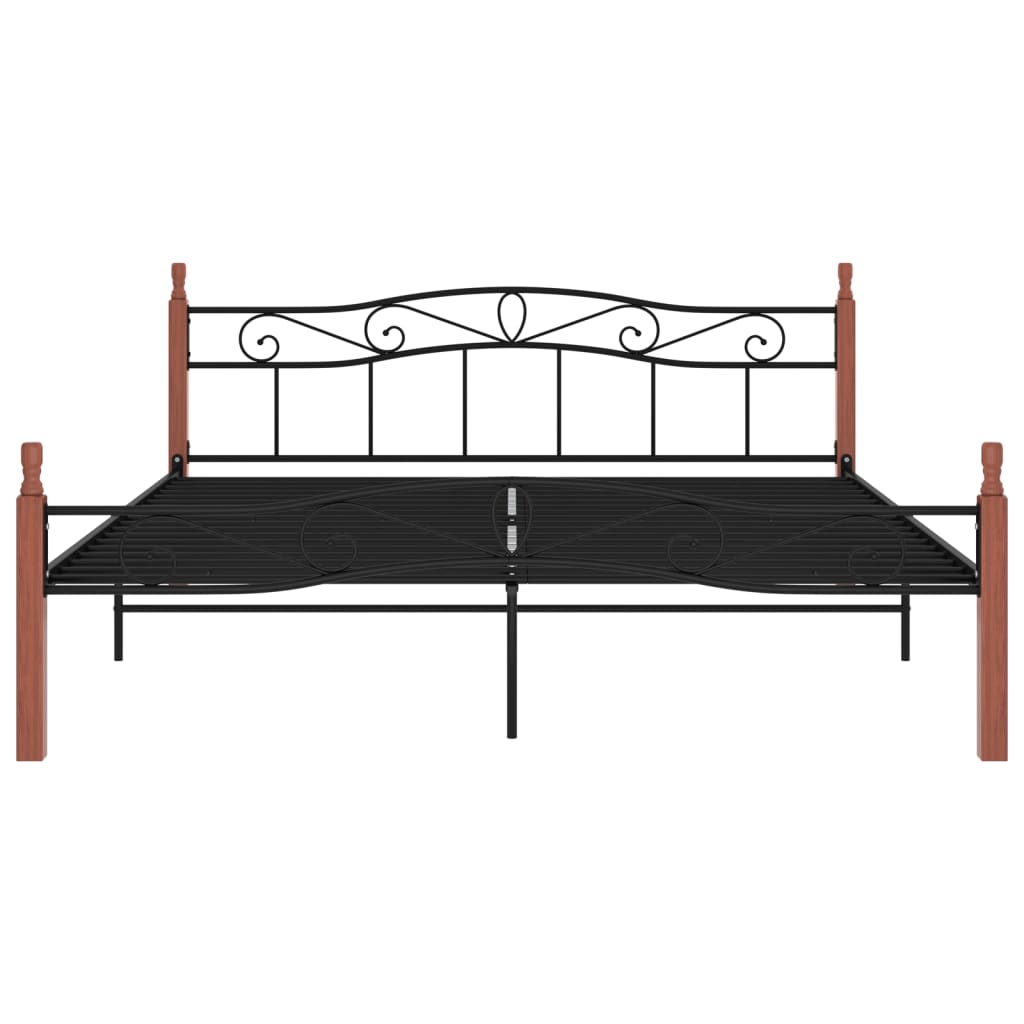 vidaXL Bed frame metal and solid oak black 200x200 cm