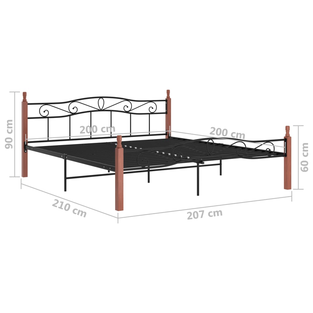 vidaXL Bed frame metal and solid oak black 200x200 cm