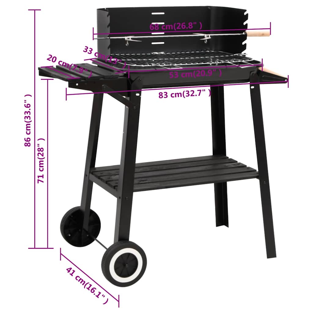 vidaXL Houtskoolbarbecue met wieltjes staal zwart