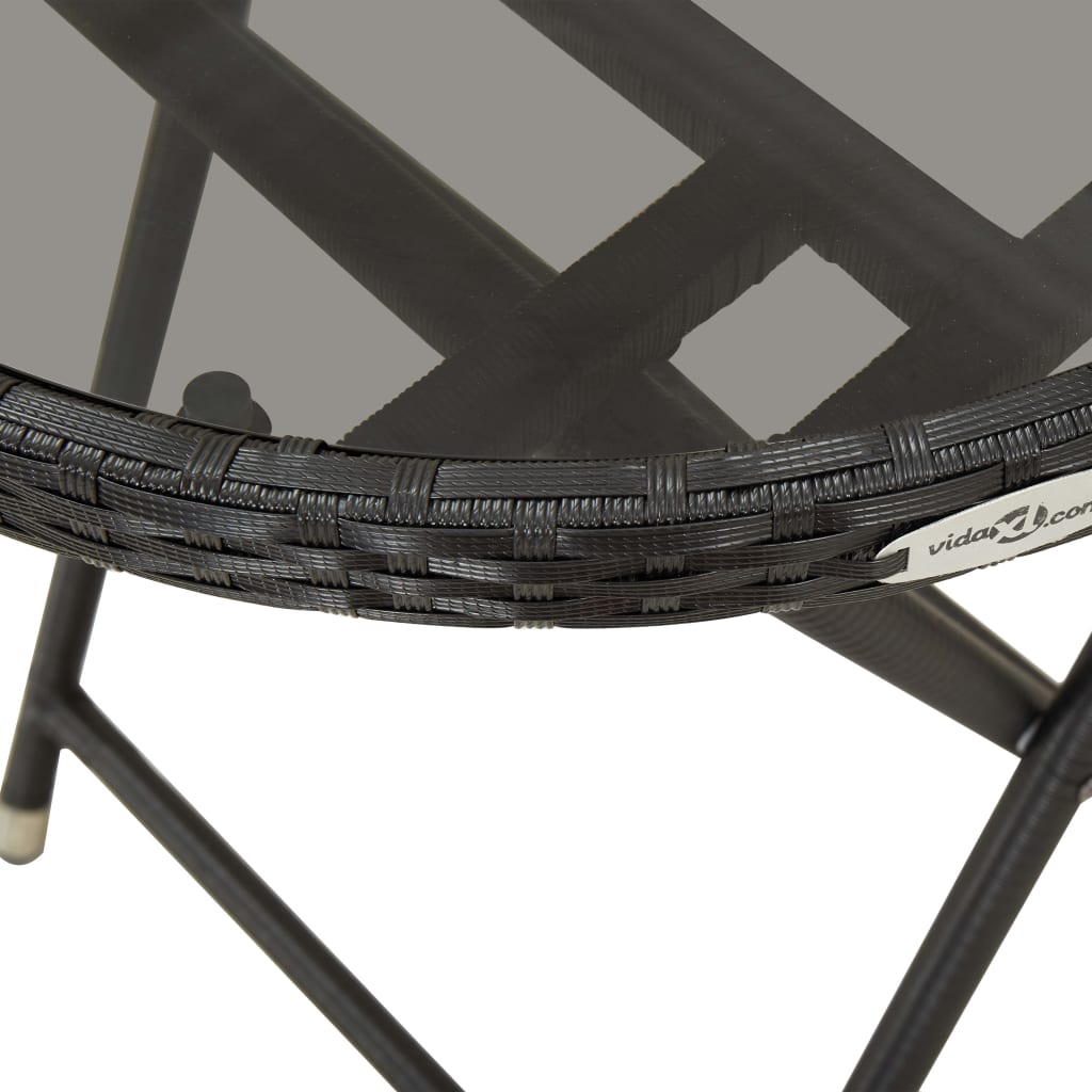 vidaXL 3-Piece Bistro Set Polyrattan and Tempered Glass Black