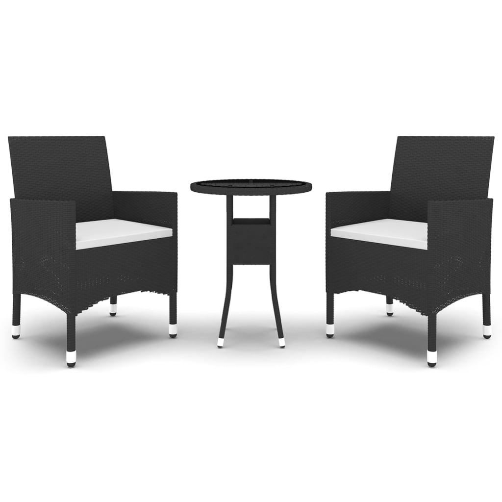 vidaXL 3-Piece Garden Lounge Set Poly Rattan Black