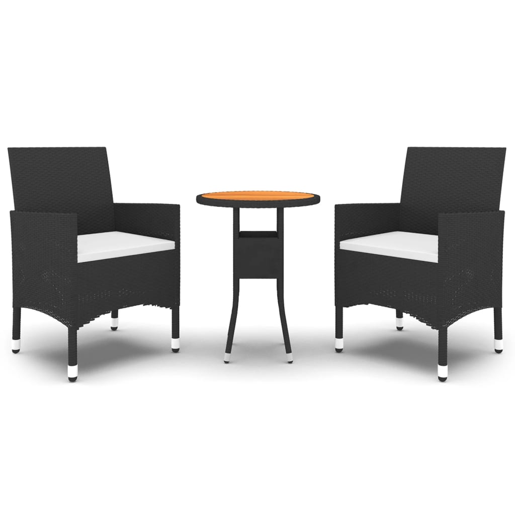 vidaXL 3-Piece Garden Lounge Set Poly Rattan Black