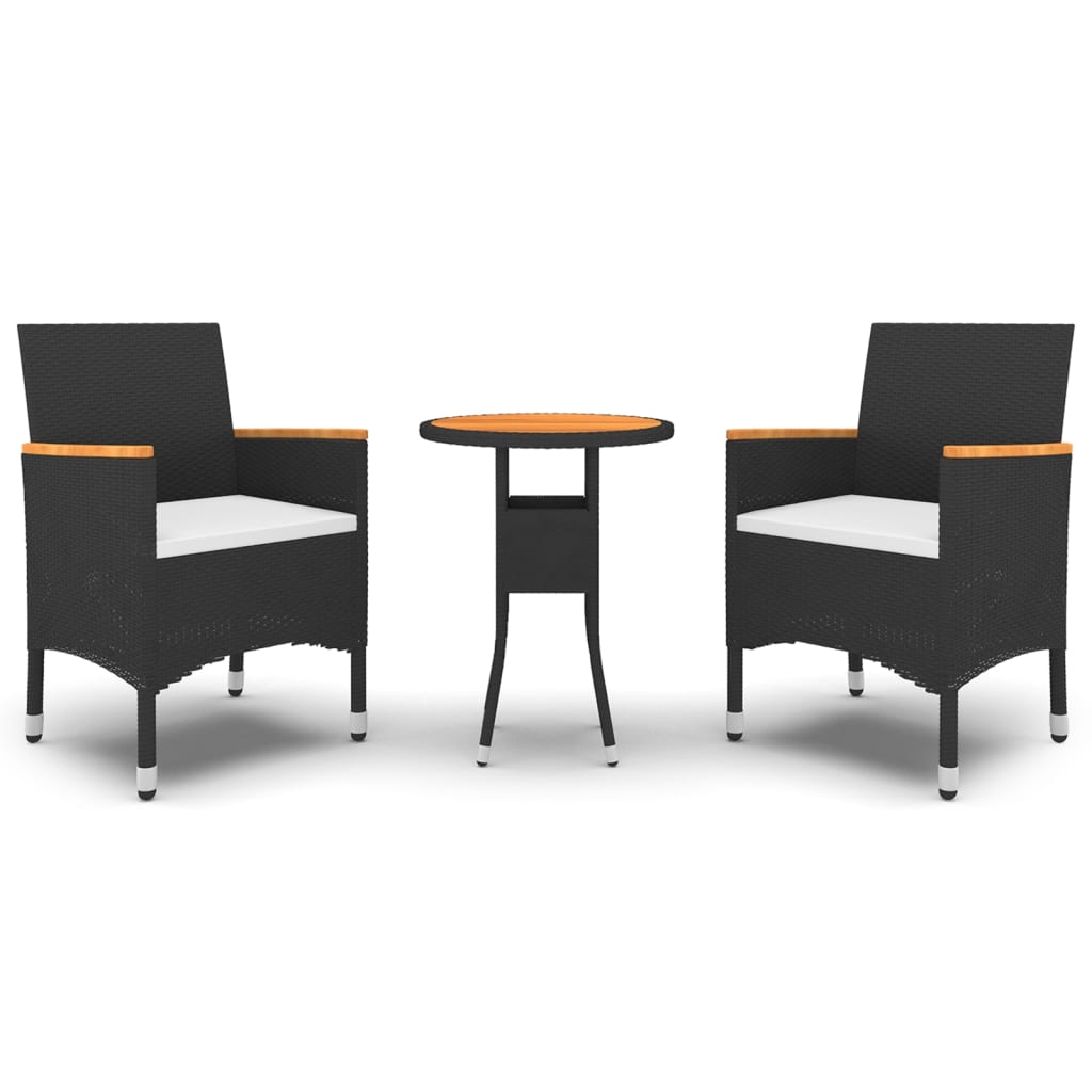 vidaXL 3-Piece Garden Lounge Set Poly Rattan Black
