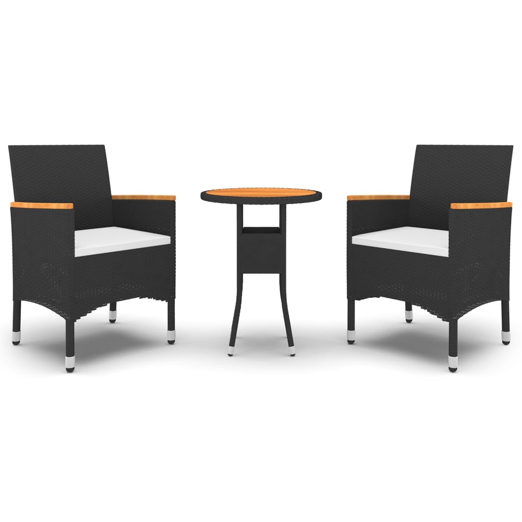 vidaXL 3-Piece Garden Lounge Set Poly Rattan Black
