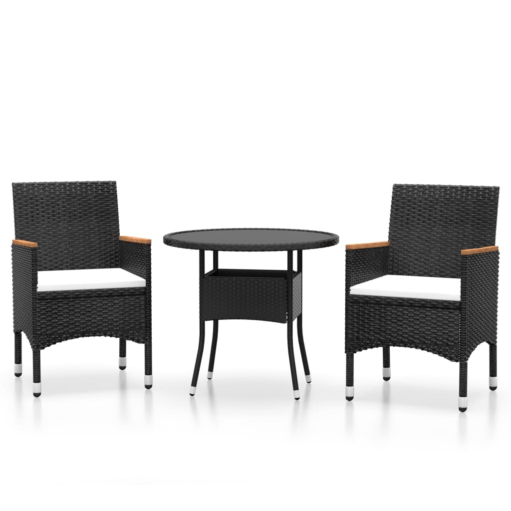 vidaXL 3-Piece Garden Lounge Set Poly Rattan Black