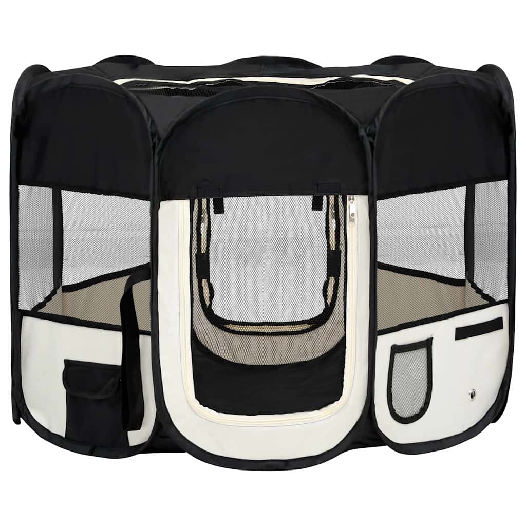 vidaXL Foldable Dog Playpen with Carry Bag 90x90x58 cm Black