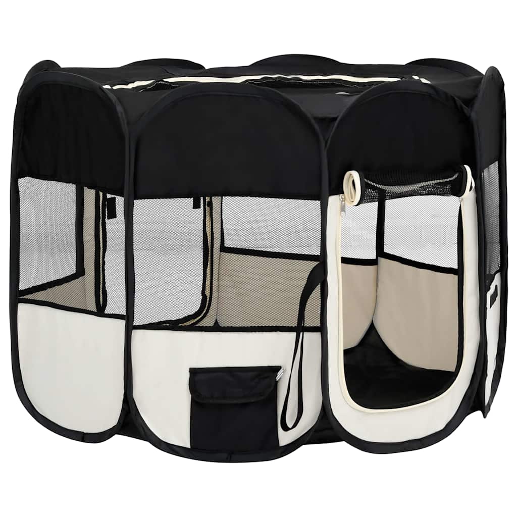 vidaXL Foldable Dog Playpen with Carry Bag 90x90x58 cm Black