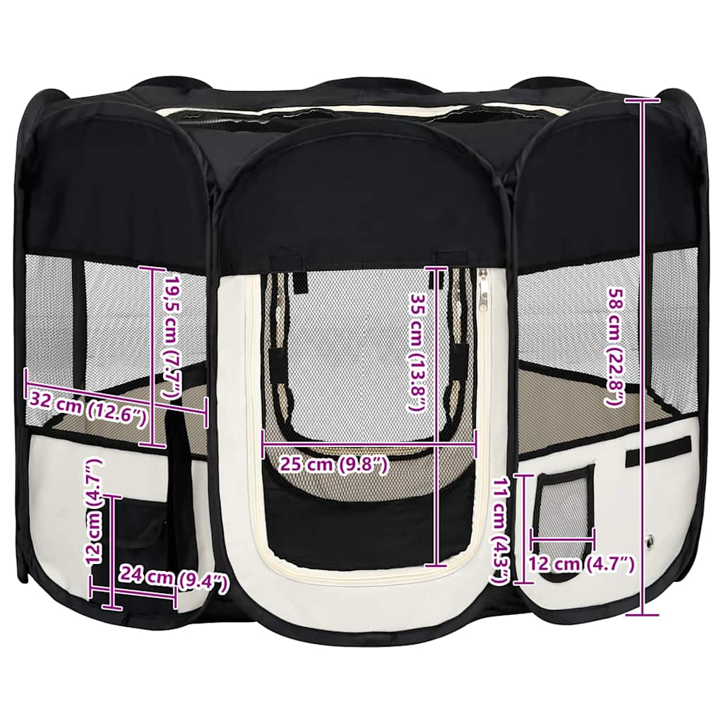 vidaXL Foldable Dog Playpen with Carry Bag 90x90x58 cm Black