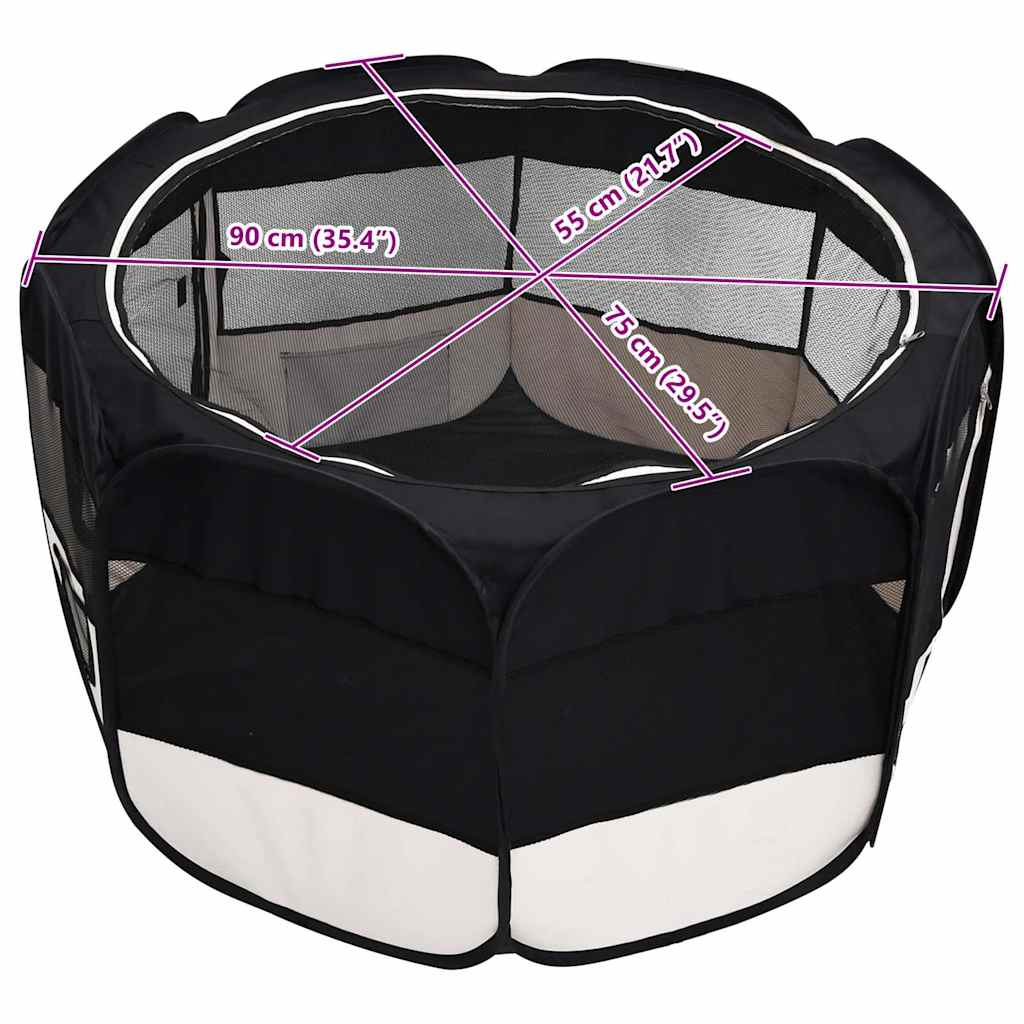 vidaXL Foldable Dog Playpen with Carry Bag 90x90x58 cm Black