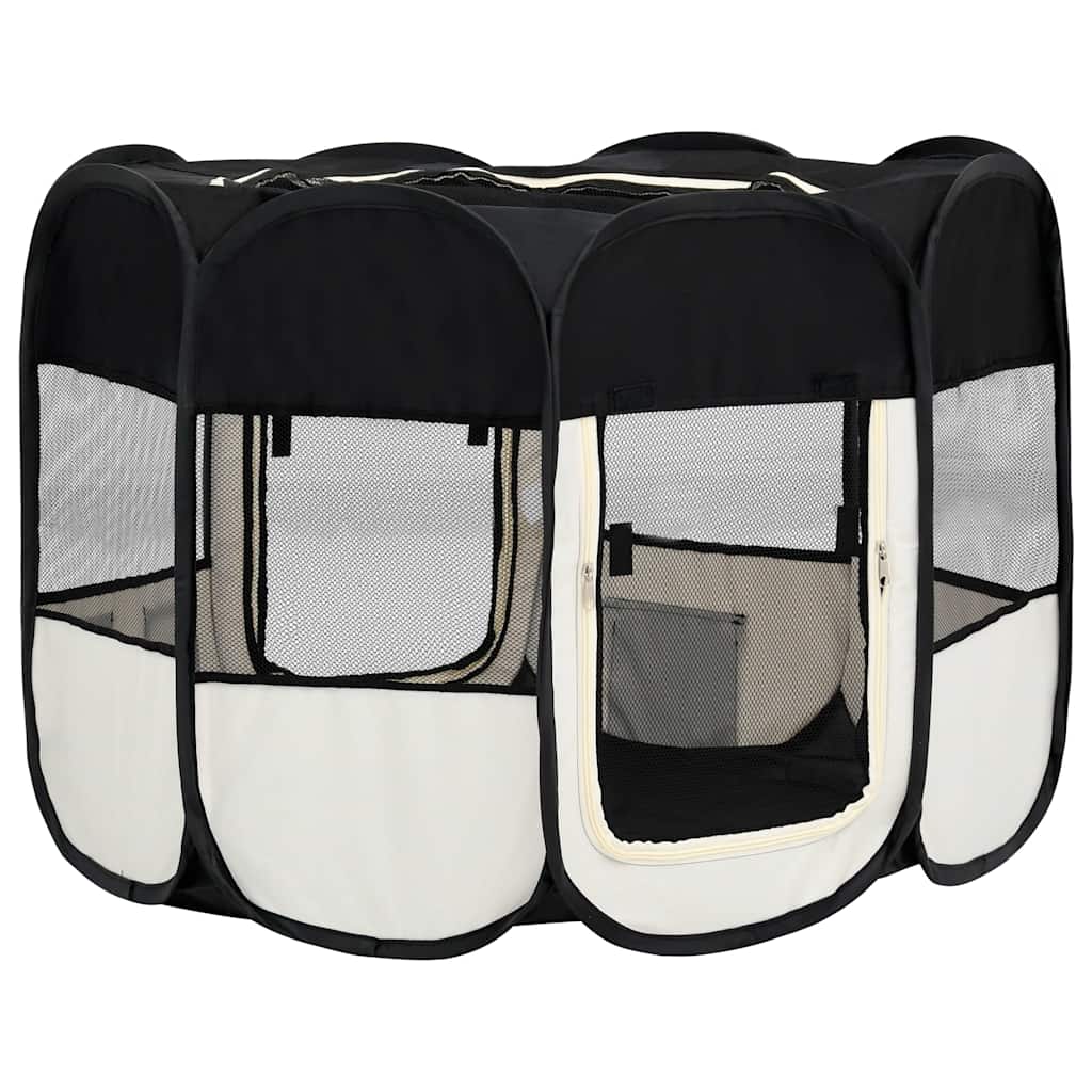vidaXL Foldable Dog Playpen with Carry Bag 90x90x58 cm Black