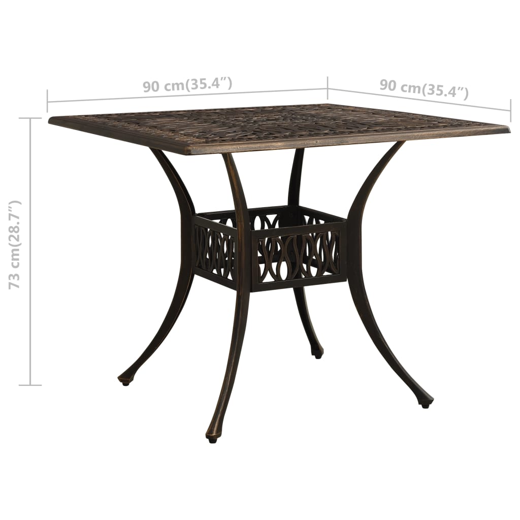 vidaXL Tuintafel 90x90x73 cm gietaluminium bronskleurig