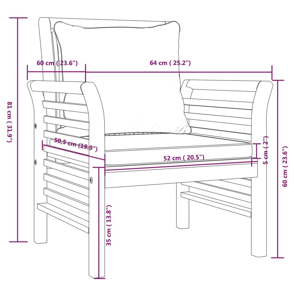 vidaXL 4-delige Loungeset met kussens massief acaciahout