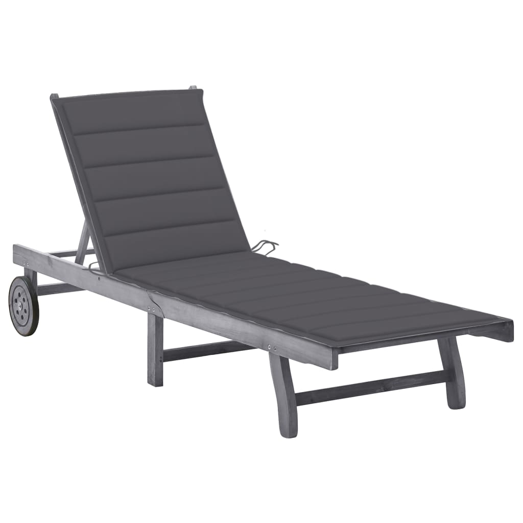 vidaXL Sun Lounger with Cushion Solid Acacia Wood Grey