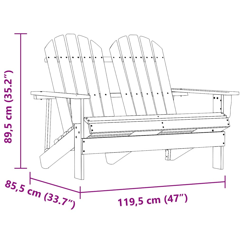 vidaXL Tuinstoel 2-zits Adirondack massief vurenhout wit