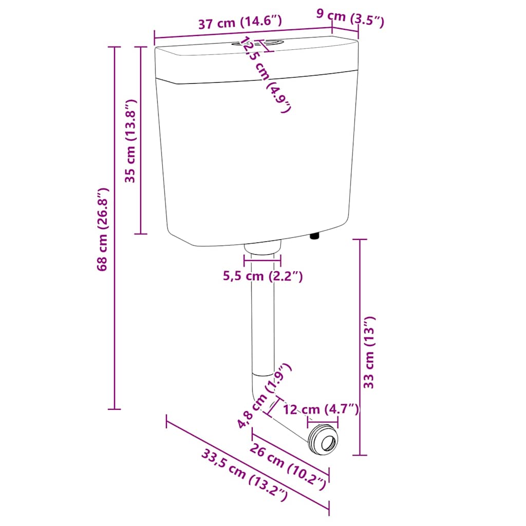 vidaXL Toiletstortbak met watertoevoer onderin 3/6 L wit