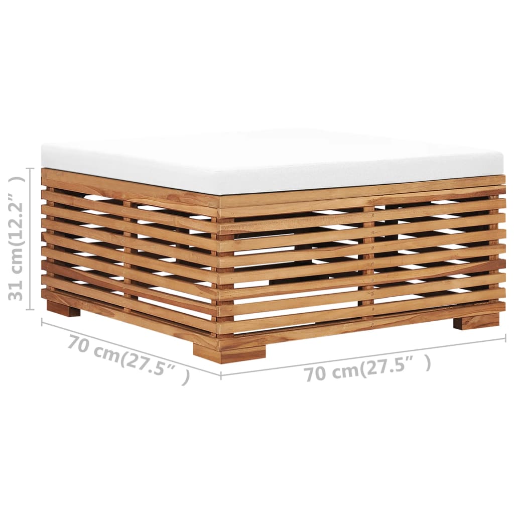 vidaXL Tuintafel en voetensteun met crèmekleurig kussen teakhout