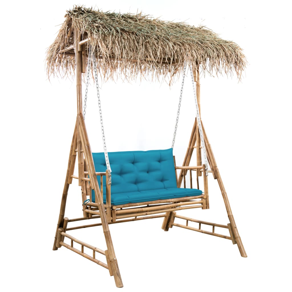 vidaXL Schommelbank 2-zits met palmbladeren en kussen 202 cm bamboe