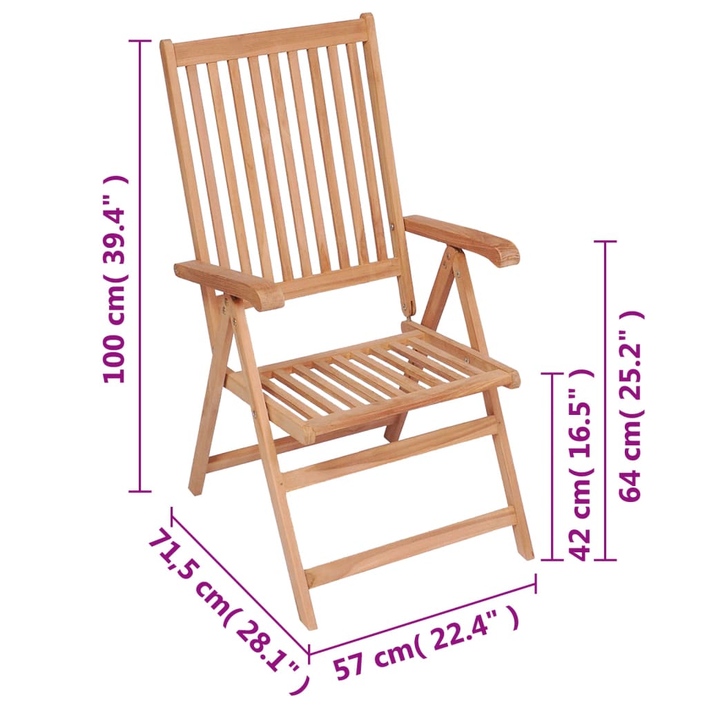vidaXL Garden Chairs 4 pcs adjustable solid teak wood