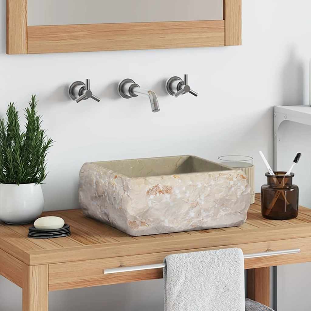 vidaXL Sink 30x30x13 cm Marble Cream