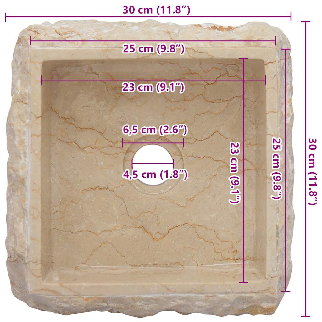 vidaXL Sink 30x30x13 cm Marble Cream
