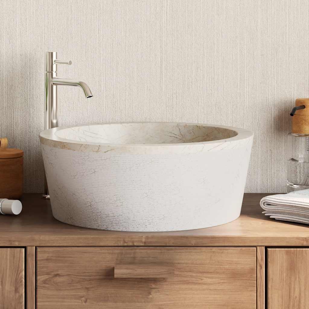 vidaXL Sink Ø40x15 cm marble cream