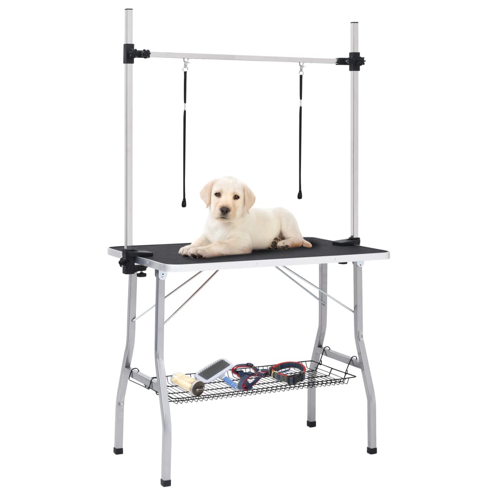 vidaXL Adjustable Dog Grooming Table with 2 Loops and Storage Shelf