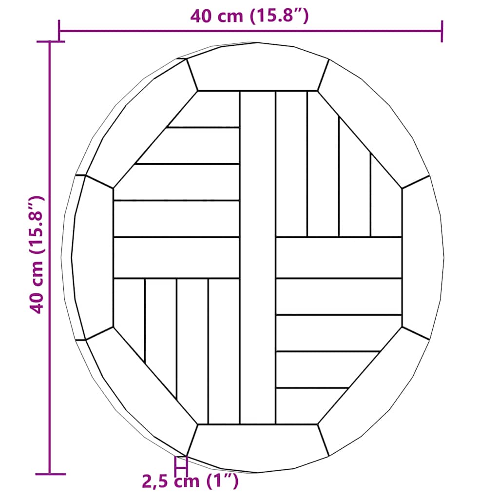 vidaXL Tafelblad rond 2,5 cm 40 cm massief teakhout
