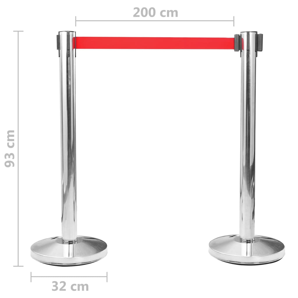 vidaXL Stanchion Posts 4 pcs with belts stainless steel silver-coloured
