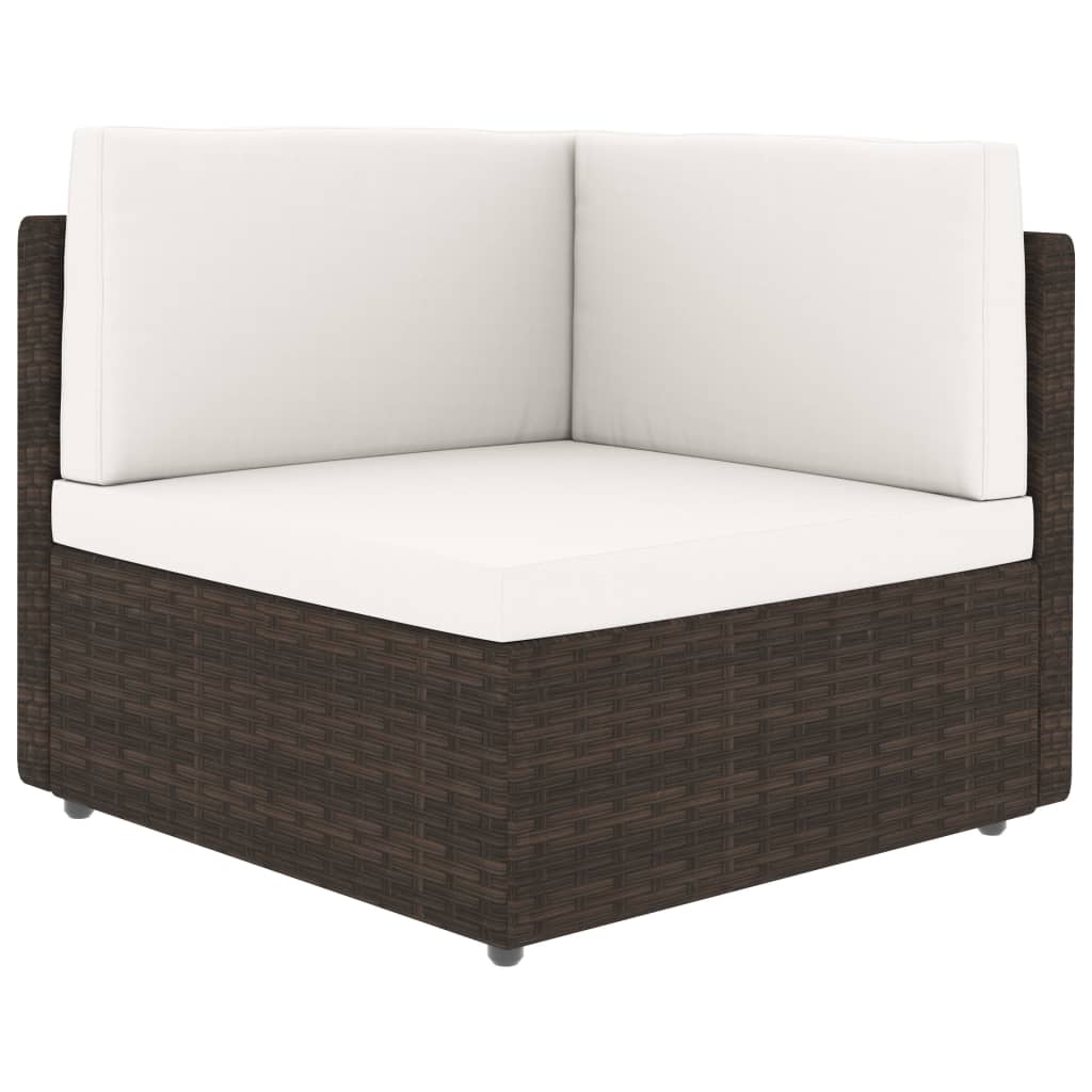 vidaXL 4-Piece Poly Rattan Lounge Set with Cushions Brown