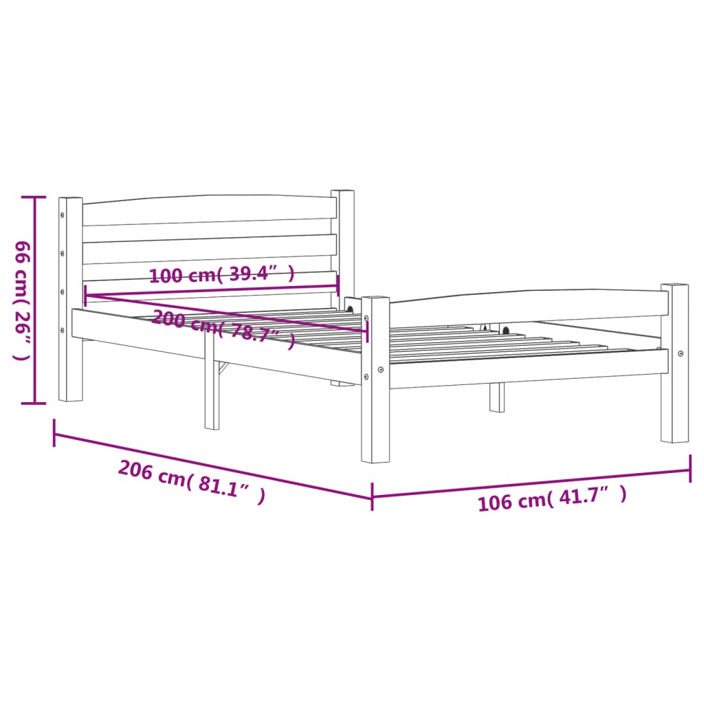vidaXL Bedframe massief grenenhout 90x200 cm