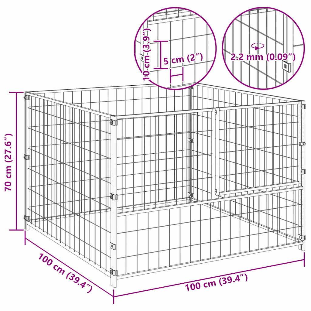 vidaXL Dog Kennel 100x100x70 cm Steel Black