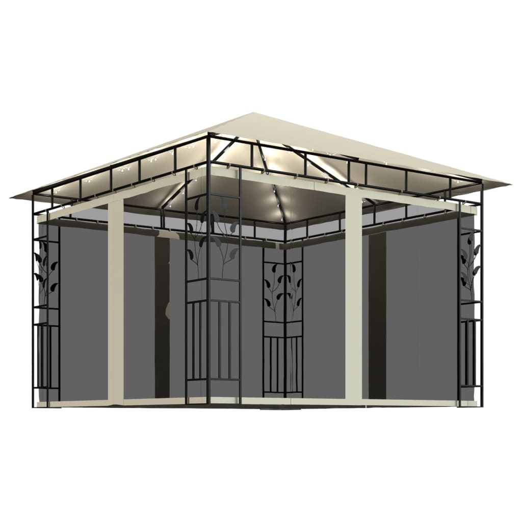vidaXL Gazebo with Mosquito Net LED String Lights 180 g/m² 3x3x2.73 m Cream