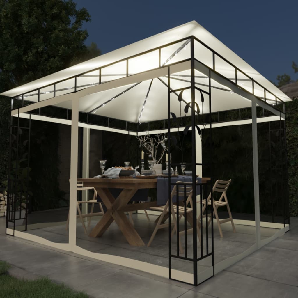 vidaXL Gazebo with Mosquito Net LED String Lights 180 g/m² 3x3x2.73 m Cream