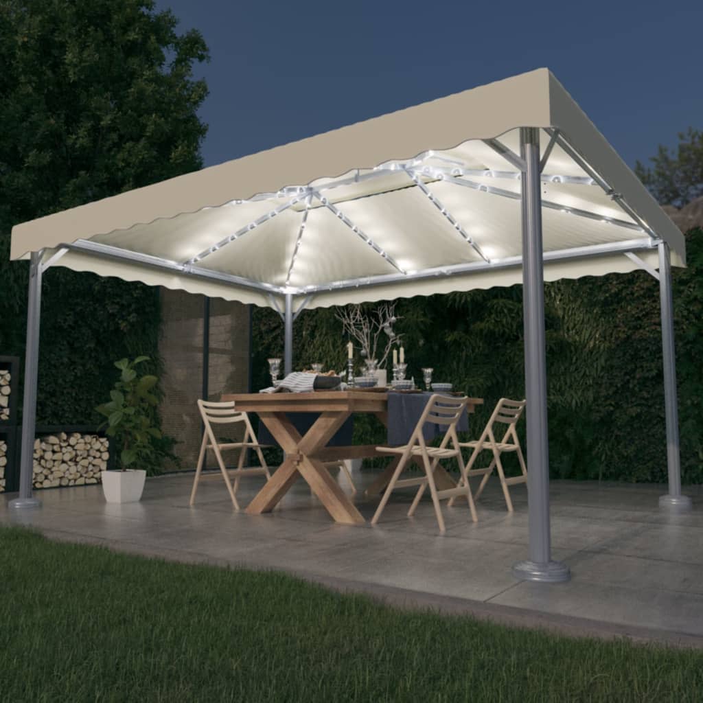 vidaXL Prieel met LED-lichtslinger 400x300 cm aluminium crèmekleurig