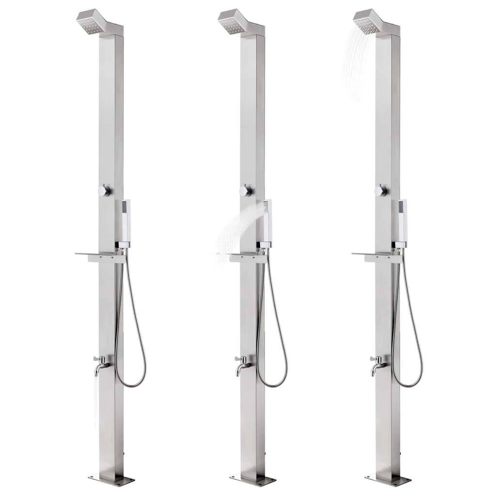 vidaXL Outdoor Shower with Brown Base 225 cm Stainless Steel