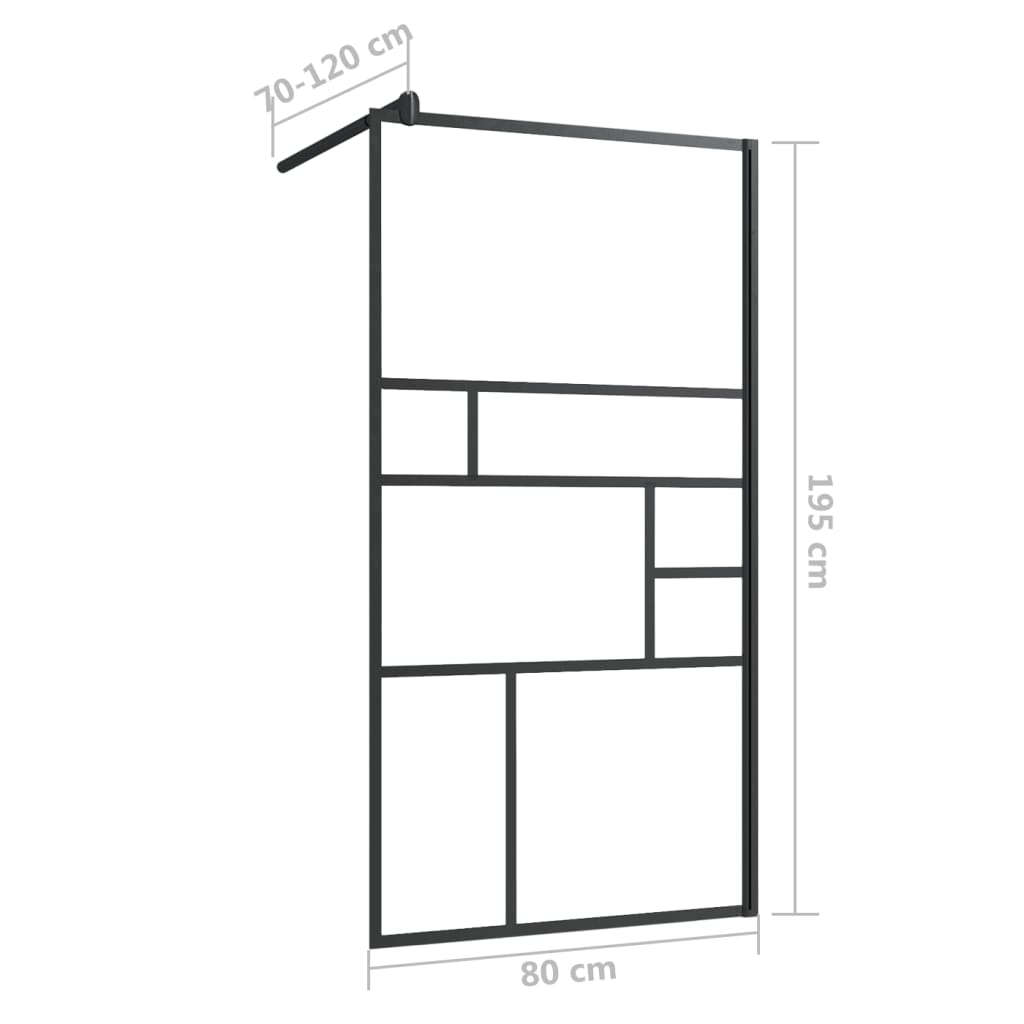 vidaXL Walk-in Shower Screen 80x195 cm ESG Safety Glass Transparent and Black