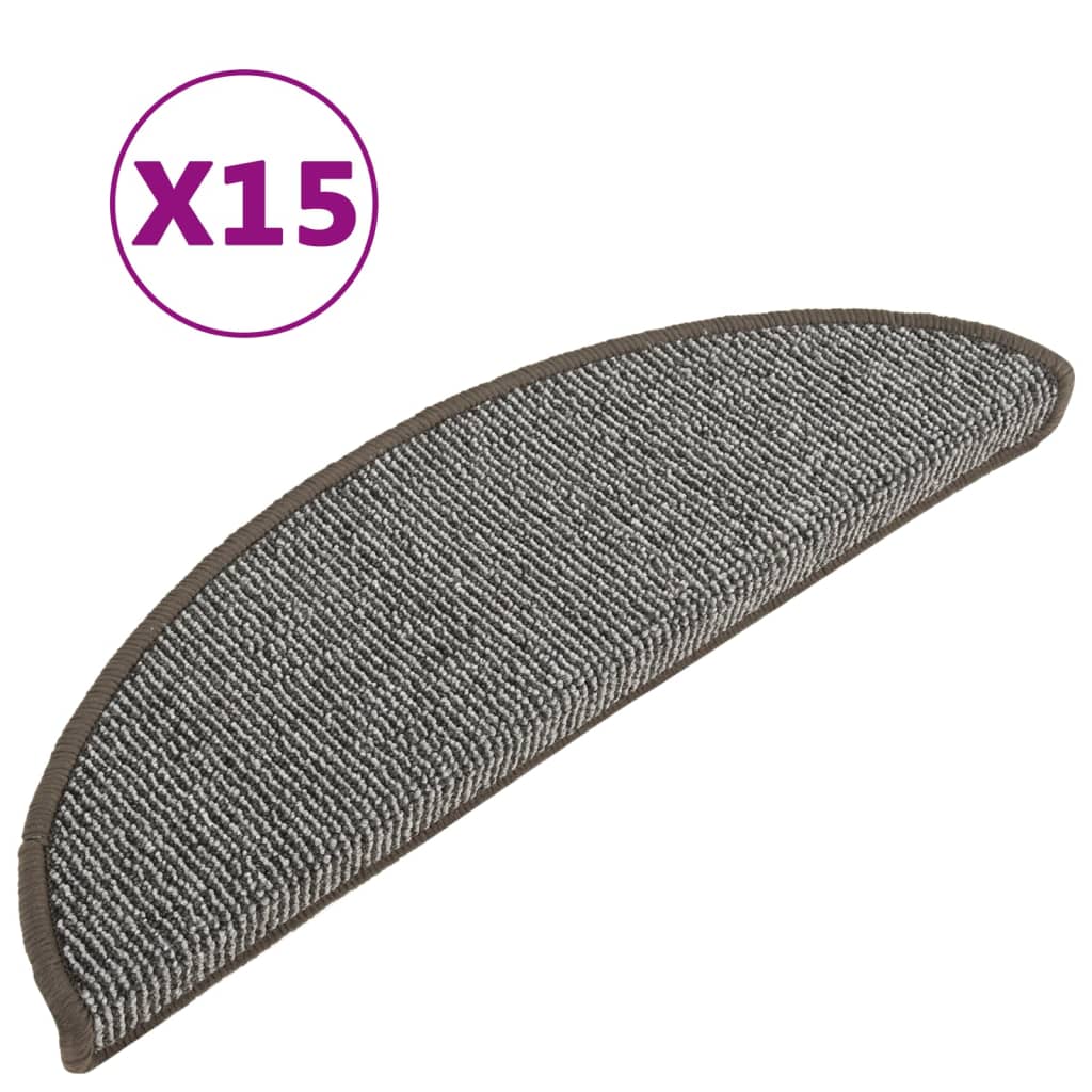 vidaXL Stair Mats 15 pcs 56x17x3 cm Grey Half-round