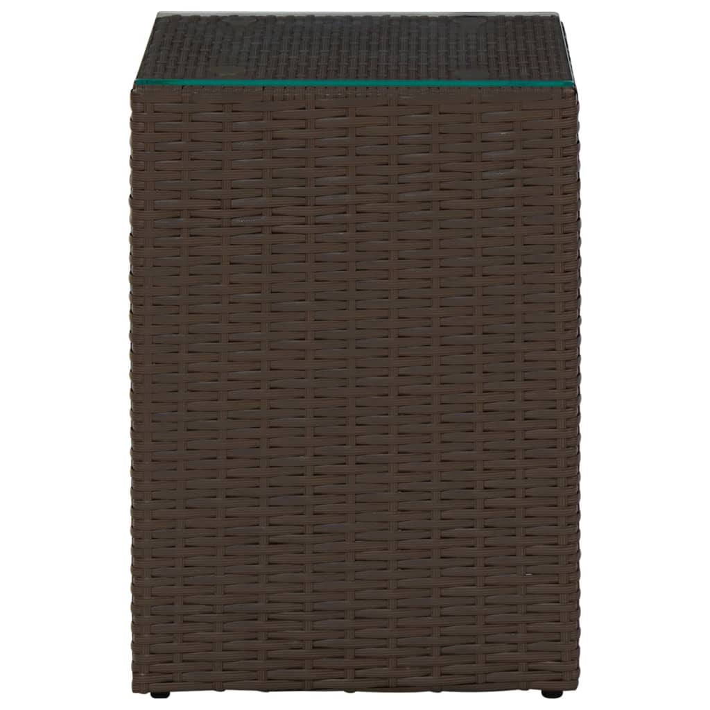 vidaXL Bijzettafel met glazen blad 35x35x52 cm poly rattan bruin